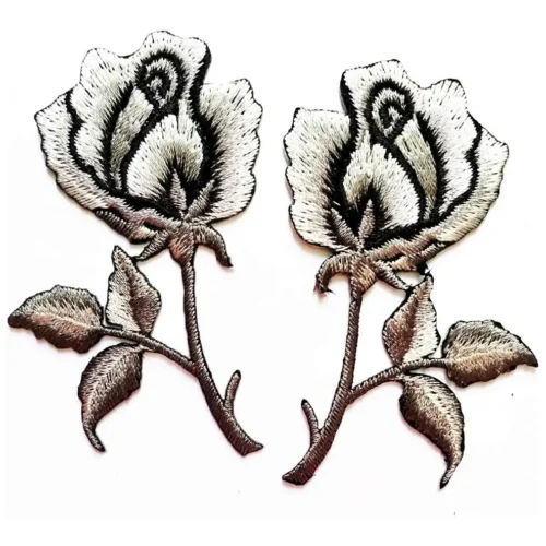 Gray Rose Flower Embroidery Patches