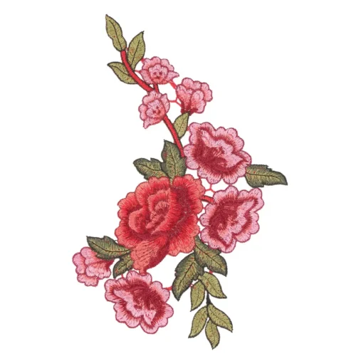 Pink Rose Embroidery Flower Sew on Patch