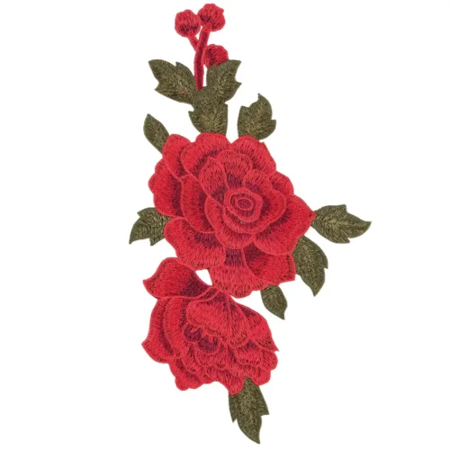 Pair of Sew on Red Flower Embroidery Patch