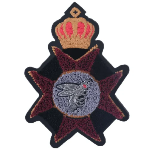 Crown & Bee Logo Embroidered Badge Textured Patch