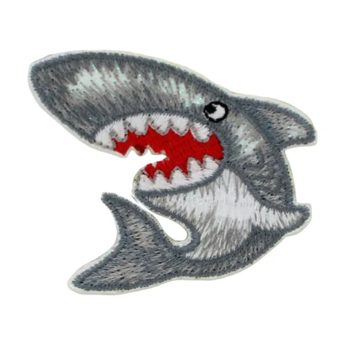 Grey Shark Embroidered Patch | Iron On Applique Patch , Shark patch, Embroidered Patch, Appique Patch, Iron On Applique Patch