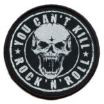 Can’t Kill Rock N Roll Patch Music Skull Round Woven Iron On | stitchpatches.com