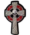 Celtic Cross Skull Grey & Red Patch, Biker Back Patches