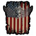 Distressed American Flag Winged Skull Patch, Patriotic Back Patches