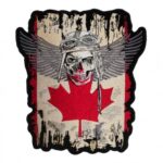 Distressed Canada Flag Winged Skull Patch, Canadian Back Patches