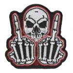 Dual Middle Finger Skeleton Embroidered Patch, Skull Patches