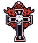 Flaming Black Cross & Skulls Patch, Skull Patches