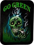 Go Green Marijuana Smoking Skull Leather Patch