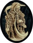 Grim Reaper Holding Skull Genuine Leather Oval Patch