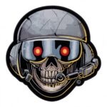 Red Eyed Helicopter Pilot Skull Patch, Biker Skull Patches