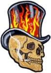 Skull With Flaming Black Top Hat Patch, Skull Patches