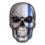 Thin Blue Line Subdued US Flag Skull Patch, Police Patches